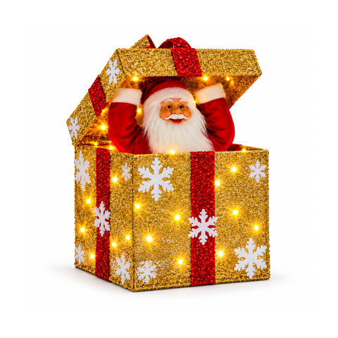 Pacco regalo luminoso con Babbo Natale musicale e animato H30 cm