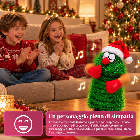 Táncoló karácsonyfa 32 cm-es méretben, zenével és karácsonyi sapkával