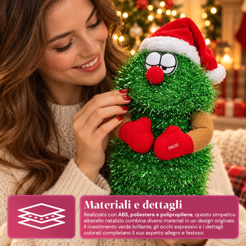 Táncoló karácsonyfa 32 cm-es méretben, zenével és karácsonyi sapkával
