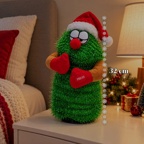 Táncoló karácsonyfa 32 cm-es méretben, zenével és karácsonyi sapkával