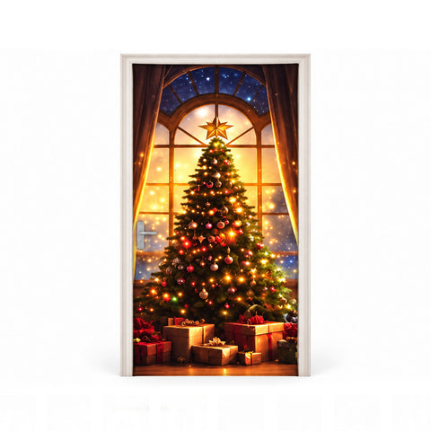 Díszített karácsonyi ajtóborító, ajtóra való textil 90x220 cm, 8 minta, karácsonyi dekoráció digitális nyomtatással