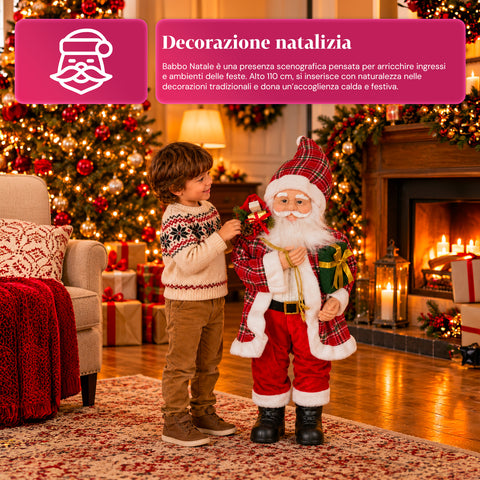 Karácsonyi Mikulás- és Mikulásné-figura, h110cm, lakásba, üzletbe és kirakatba való dekoráció, 2 választható változat fenyőágakkal és tobozokkal