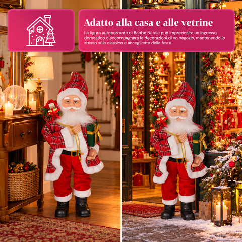 Karácsonyi Mikulás- és Mikulásné-figura, h110cm, lakásba, üzletbe és kirakatba való dekoráció, 2 választható változat fenyőágakkal és tobozokkal