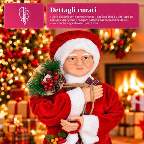 Karácsonyi Mikulás- és Mikulásné-figura, h110cm, lakásba, üzletbe és kirakatba való dekoráció, 2 választható változat fenyőágakkal és tobozokkal