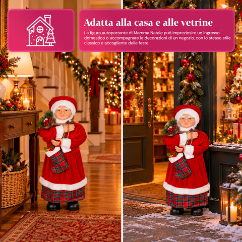 Karácsonyi Mikulás- és Mikulásné-figura, h110cm, lakásba, üzletbe és kirakatba való dekoráció, 2 választható változat fenyőágakkal és tobozokkal