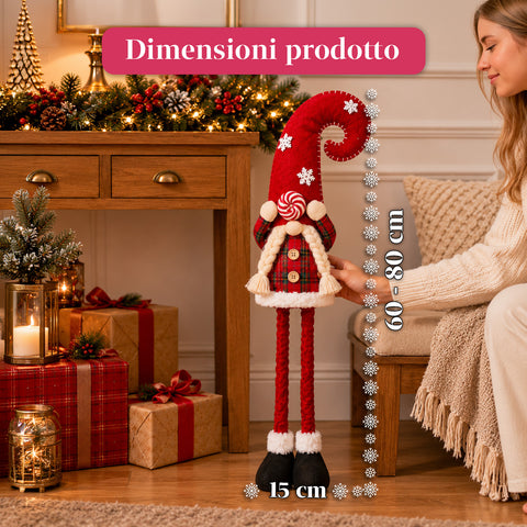 Kihúzható karácsonyi manó 60-80 cm, kockás textilből készült dísztárgy