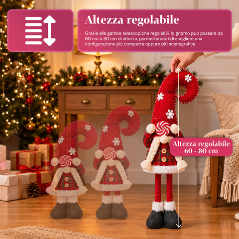 Kihúzható karácsonyi manó 60-80 cm, kockás textilből készült dísztárgy