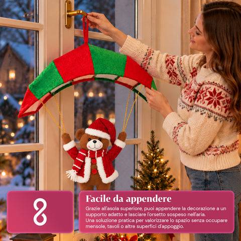 Paracadute Natalizio da Appendere 80 cm con Personaggio di Natale 4 personaggi