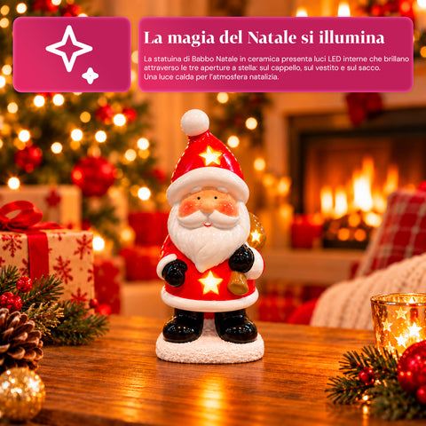 Statuina Natalizia in Ceramica Luminosa 26 cm con LED, 10 Soggetti