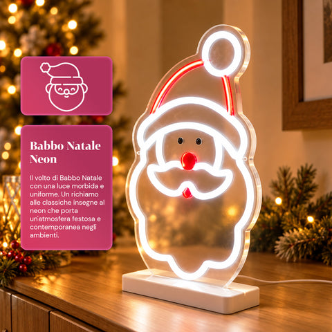 Világító neon LED Mikulás, 25x40 cm, piros és fehér fény
