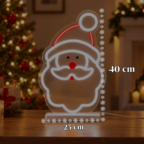 Világító neon LED Mikulás, 25x40 cm, piros és fehér fény