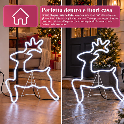 Világító neon LED rénszarvas, 65x58 cm, hideg fehér, beltéri és kültéri használatra