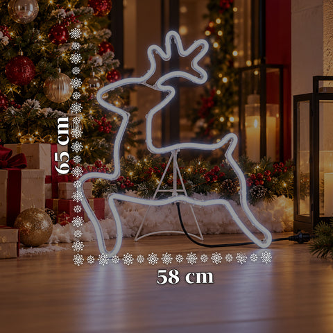 Világító neon LED rénszarvas, 65x58 cm, hideg fehér, beltéri és kültéri használatra