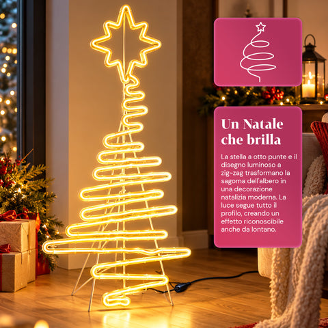 Világító neon LED karácsonyfa csillaggal, 108 cm, meleg fehér
