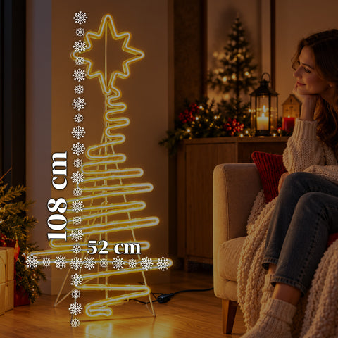 Világító neon LED karácsonyfa csillaggal, 108 cm, meleg fehér