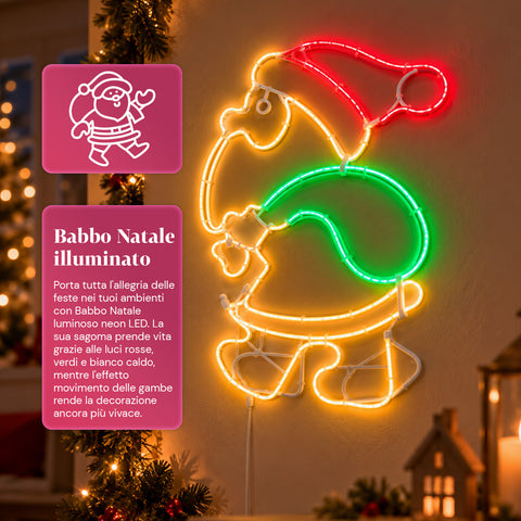 Világító neon LED Mikulás mozgóeffektussal, 45x67,5 cm