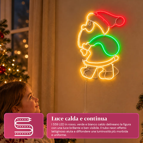 Világító neon LED Mikulás mozgóeffektussal, 45x67,5 cm
