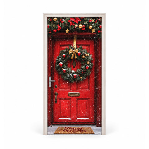 Díszített karácsonyi ajtóborító, ajtóra való textil 90x220 cm, 8 minta, karácsonyi dekoráció digitális nyomtatással