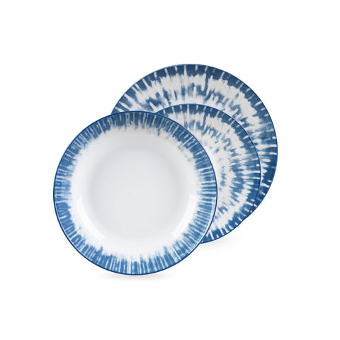 18 darabos Iride porcelántányér-készlet világoskék és fehér színben, elegáns dizájnnal