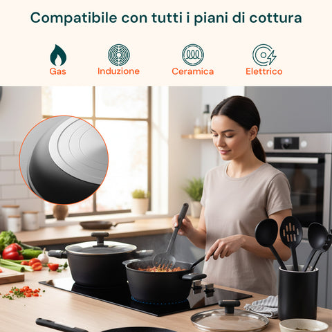 Batteria da Cucina Completa 13 Pezzi in Vari Colori con Mestoli Inclusi