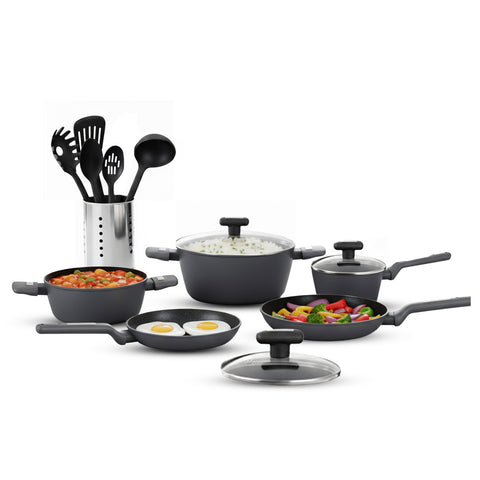 Batteria da Cucina Completa 13 Pezzi in Vari Colori con Mestoli Inclusi