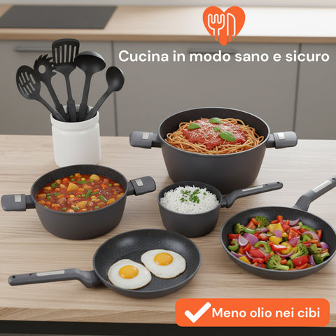 Batteria da Cucina Completa 13 Pezzi in Vari Colori con Mestoli Inclusi