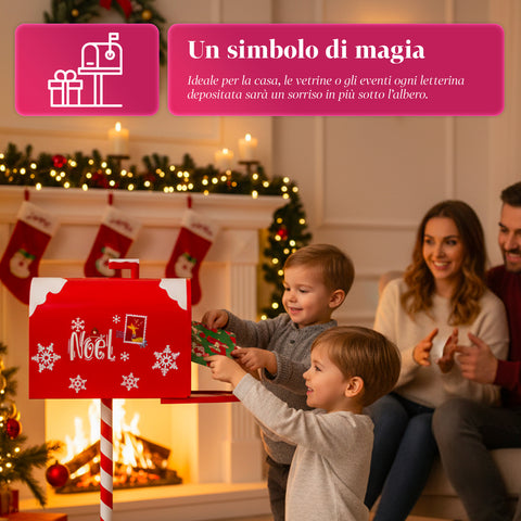 Cassetta Postale di Natale Rossa e Bianca H50 cm in Stile Americano