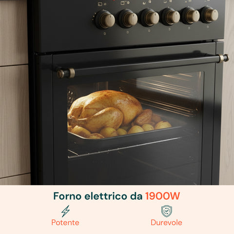 Cucina 60cm con 4 Fuochi e Forno Elettrico 1900W – Classica e Potente