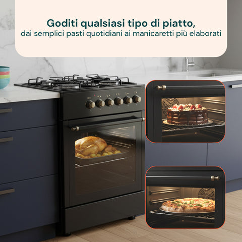 Cucina 60cm con 4 Fuochi e Forno Elettrico 1900W – Classica e Potente