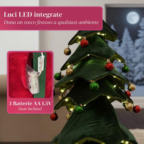 Albero di Natale Estensibile 90 cm – Con Luci e Base Pacco Regalo