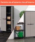 Mobile Tuttopiani Toomax perfetto sia all'esterno che all'interno, versatile per garage e cantina con prodotti pulizia e accessori vari