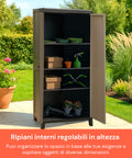 Mobile Tuttopiani Toomax con ripiani interni regolabili in altezza, organizza lo spazio in base alle esigenze, ambiente giardino verde