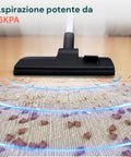 Aspirapolvere con aspirazione potente 16KPA e tecnologia ciclonica avanzata per pulizia profonda ed efficace su ogni superficie
