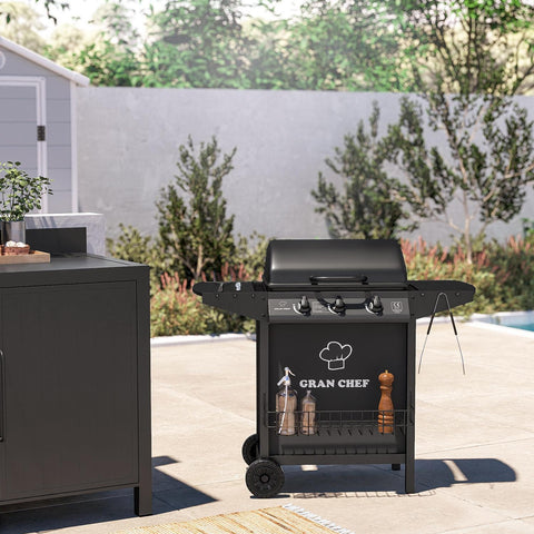 Barbecue A Gas A 3 Fuochi Thomas In Acciaio Nero Con Ruote
