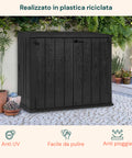 Baule da giardino in plastica riciclata resistente UV, anti-pioggia e facile da pulire, ideale per terrazze e giardini