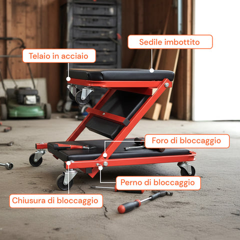 Carrello Sotto Auto 2 in 1 con Schienale Imbottito e Portata 150 kg