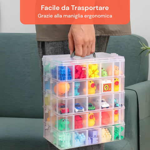 Organizer in Plastica a 5 Livelli con Maniglia e Scomparti Rimovibili