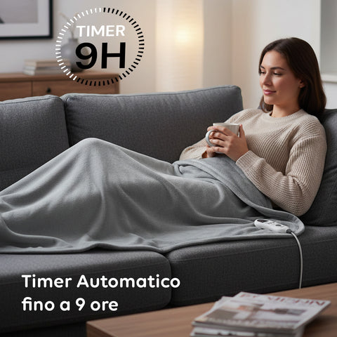 Coperta Termica Matrimoniale Fluffy per Letto e Divano in Flanella con Timer 9H