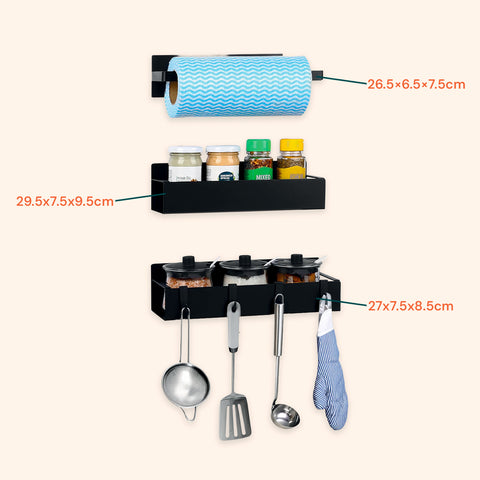 Set 3 Organizer Magnetico Cucina: Porta Spezie, Barattoli e Porta Rotolo Senza Fori
