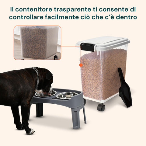 Dispenser Cibo per Cani e Gatti – 18L con Chiusura Ermetica