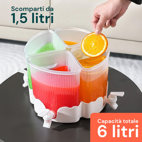 Dispenser Rotante 360° per Bevande 6L Totali con 4 Scomparti e Base Resistente
