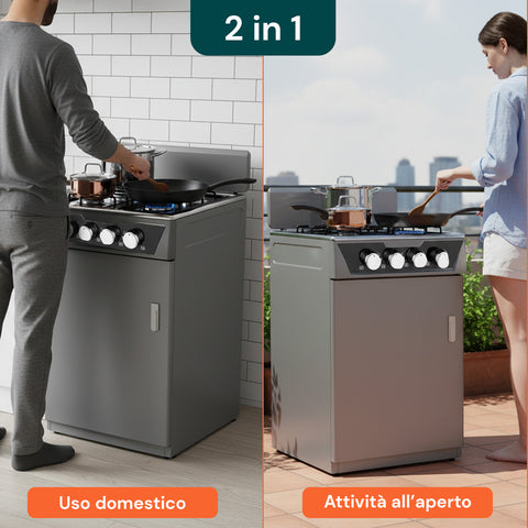 Cucina a Gas 4 Fuochi con Vano Portabombola – Per Interni ed Esterni
