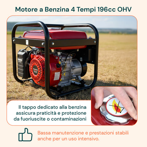 Gruppo Elettrogeno Portatile Doppia Uscita 220V / 380V per Campeggio e Cantiere