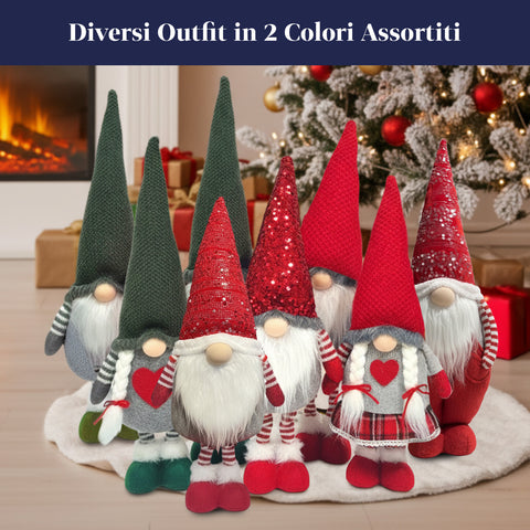 Gnomo Natalizio per Decorazione da 40 cm Rosso o Verde in Vari Outfit
