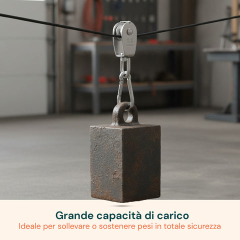 Kit Carrucola in Acciaio Inox con Fune 20 m – Resistente e Completo di Accessori