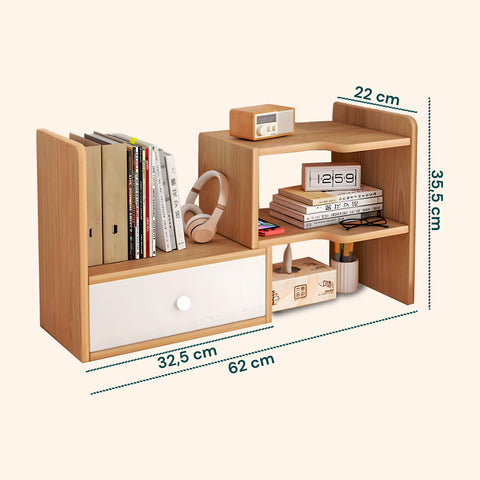 Libreria in Legno per Scrivania con 2 Ripiani e Design Multifunzionale
