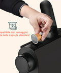 Macchina caffè con spegnimento automatico dopo 9 minuti di inattività per risparmio energetico e massima sicurezza domestica