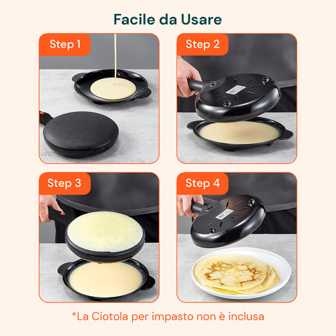 Padella Crepes Elettrica 700w con Rivestimento Antiaderente Facile Pulizia