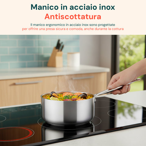 Casseruola Alta in Alluminio 16/20/24 cm con Manico Inox – Forno e Gas