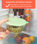 Tritatutto manuale Avilia con coperchio ermetico incluso, conserva preparazioni anche in frigorifero, pesto verde fresco tritato
